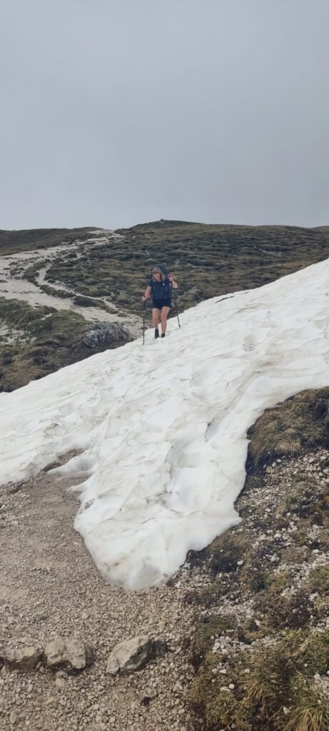 late sneeuw in de bergen op een pad