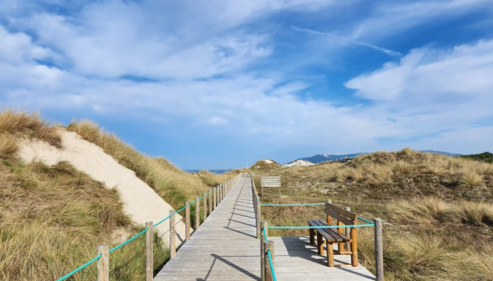 houten wandelpad over strand tijdens camino Portugues in Portugal